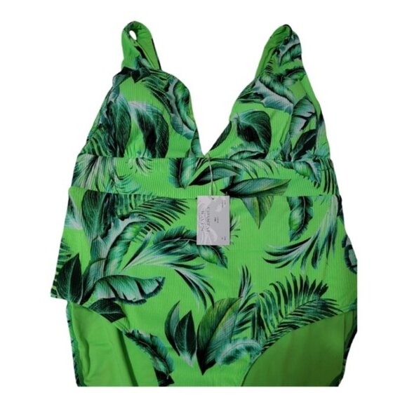 Costal Waves Swimwear Green Floral Size 3X - Picture 2 of 7